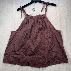 Gap Tank Top Womens Size XL Mauve Linen Blend High Neck Tie Cottagecore Country